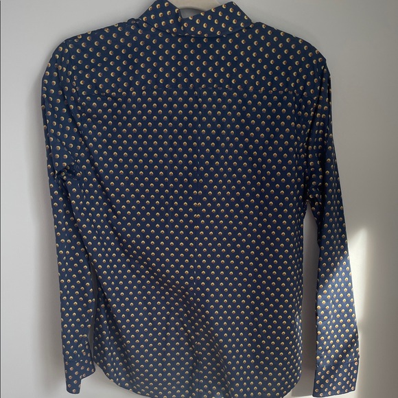 Lands' End 💯%cotton Navy Button-Down Shirt with Gold Dot Print excellent - Picture 5 of 6